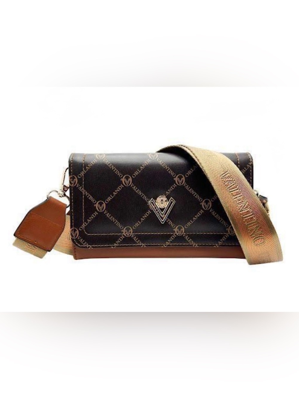 Valentino Orlandi Brown and Tan Monogram Messenger Bag